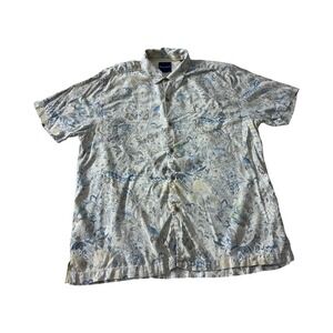 Tommy Bahama XL Silk Button Down Shirt Cream Blue Floral Paisley‎ Menswear